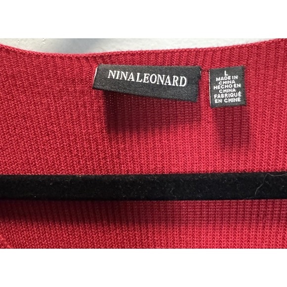 Nina Leonard Sweater Sheath Dress Size Large Red Balloon Sleeves - Picture 4 of 11